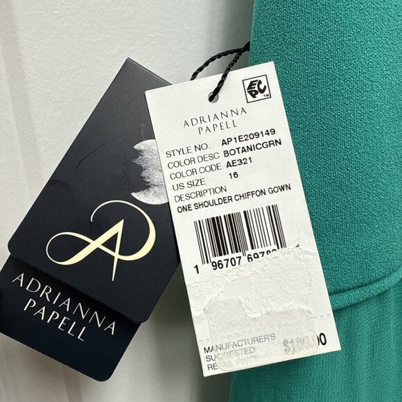 Adrianna Papell Women's Size 16 Green Chiffon One Shoulder Formal Gown Dress New - Picture 8 of 10